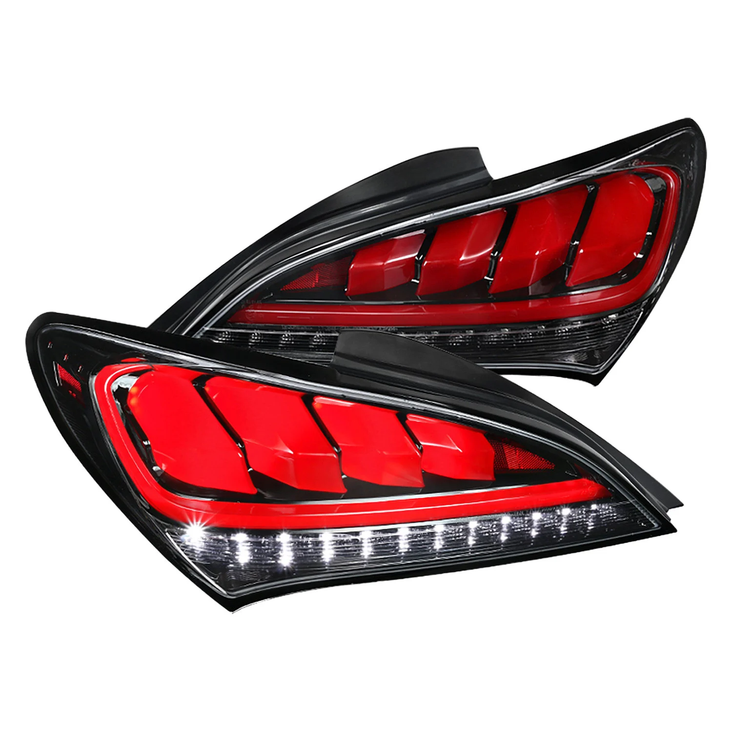 Fits 2010-2016 Hyundai Genesis Coupe Red Bar Sequential LED Tail Lights (Jet Black Housing/Clear Lens)