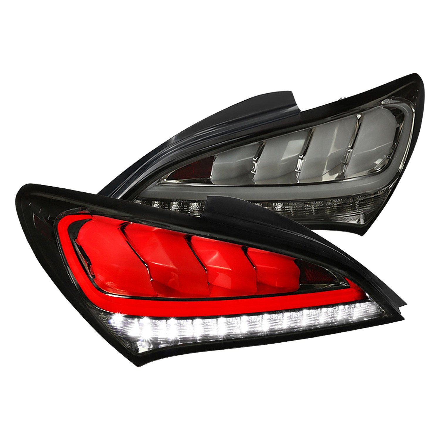 Fits 2010-2016 Hyundai Genesis Coupe White Bar Sequential LED Tail Lights (Chrome Housing/Smoked Lens)