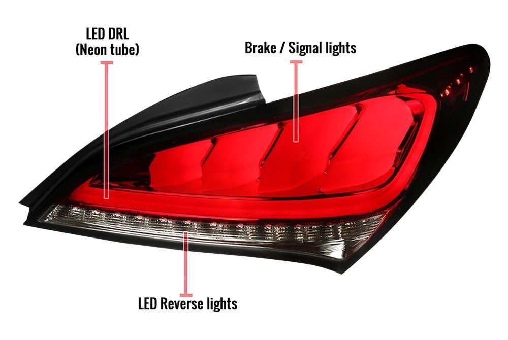 Fits 2010-2016 Hyundai Genesis Coupe White Bar Sequential LED Tail Lights (Chrome Housing/Red Smoked Lens) - Image 2