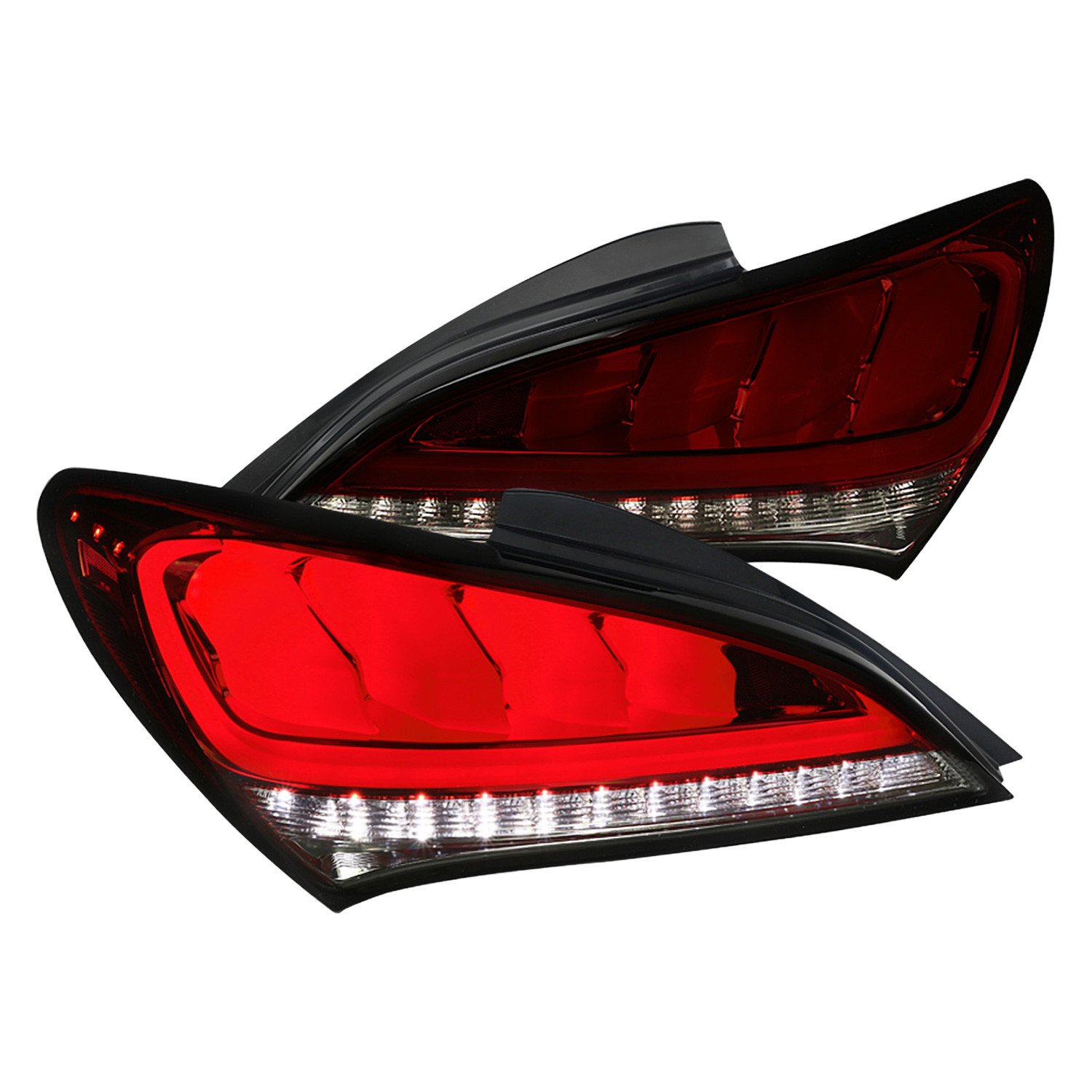 Fits 2010-2016 Hyundai Genesis Coupe White Bar Sequential LED Tail Lights (Chrome Housing/Red Smoked Lens)