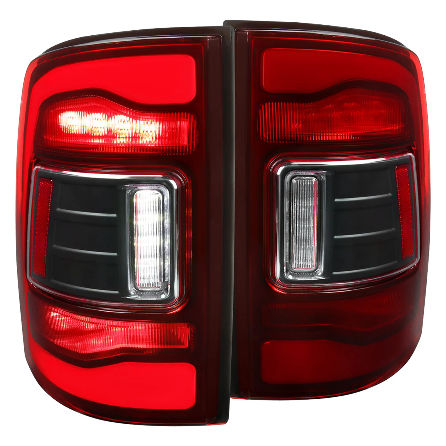 Fits 2009-2018 Dodge RAM 1500/2019-2022 RAM 1500 Classic/2010-2018 RAM 2500 3500 LED Bar Tail Lights (Matte Black Housing/Red Clear Lens)
