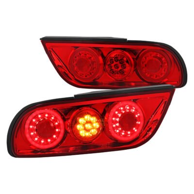 Fits 1991-1998 Nissan 180SX RPS13 / 240SX S13 S14 JDM Red LED Tail Ligths (Chrome Housing/Red Lens)