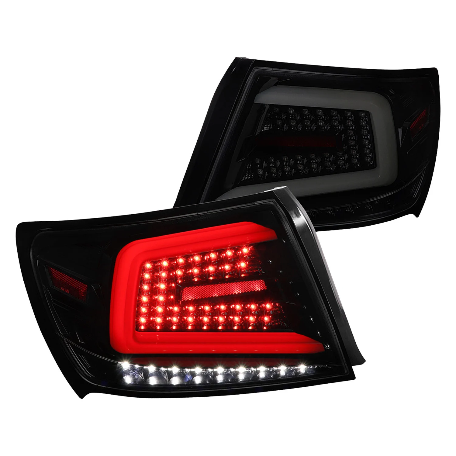 Fits 2008-2014 Subaru Impreza WRX/STI LED Sequential Turn Signal Tail Lights (Glossy Black Housing/Smoked Lens)