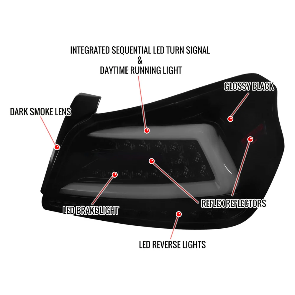 Fits 2015-2021 Subaru WRX Sequential White Bar LED Tail Lights (Glossy Black Housing/Smoked Lens) - Image 4