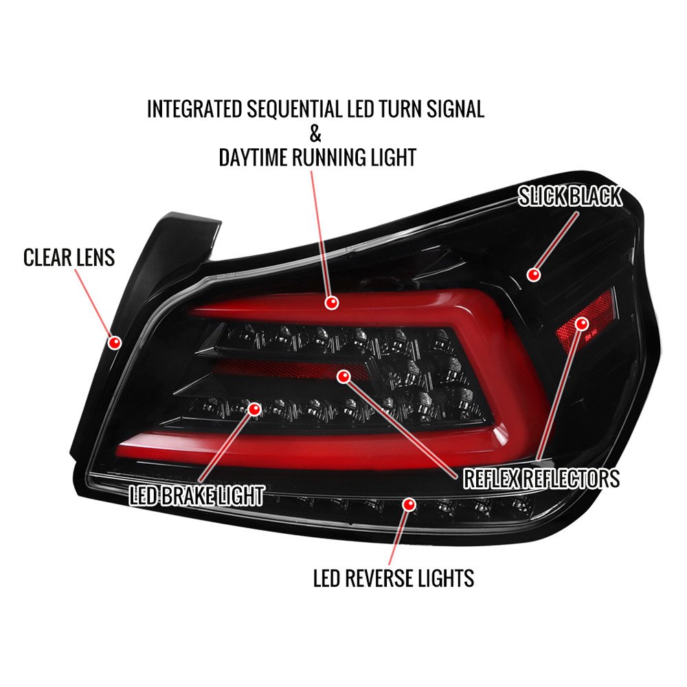 Fits 2015-2021 Subaru WRX Sequential Red Bar LED Tail Lights (Jet Black Housing/Clear Lens) - Image 2
