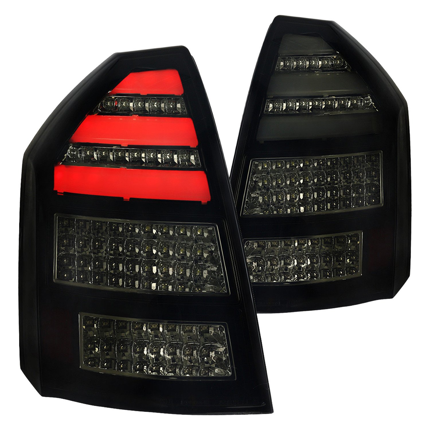 Fits 2005-2007 Chrysler 300C LED Tail Lights (Glossy Black Housing/Smoked Lens)
