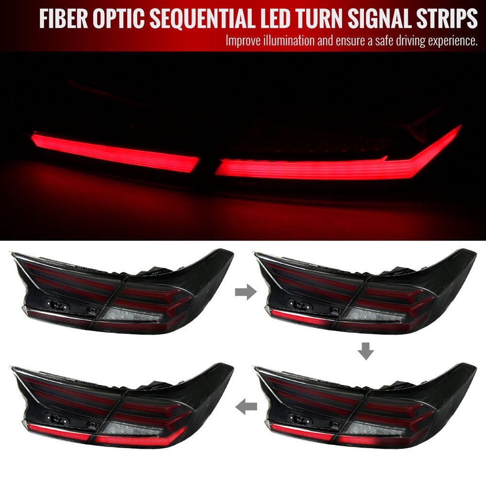 Fits 2018-2022 Honda Accord Sedan Red LED Sequential Signal Tail Lights (Matte Black Housing/Smoked Lens) - Image 9
