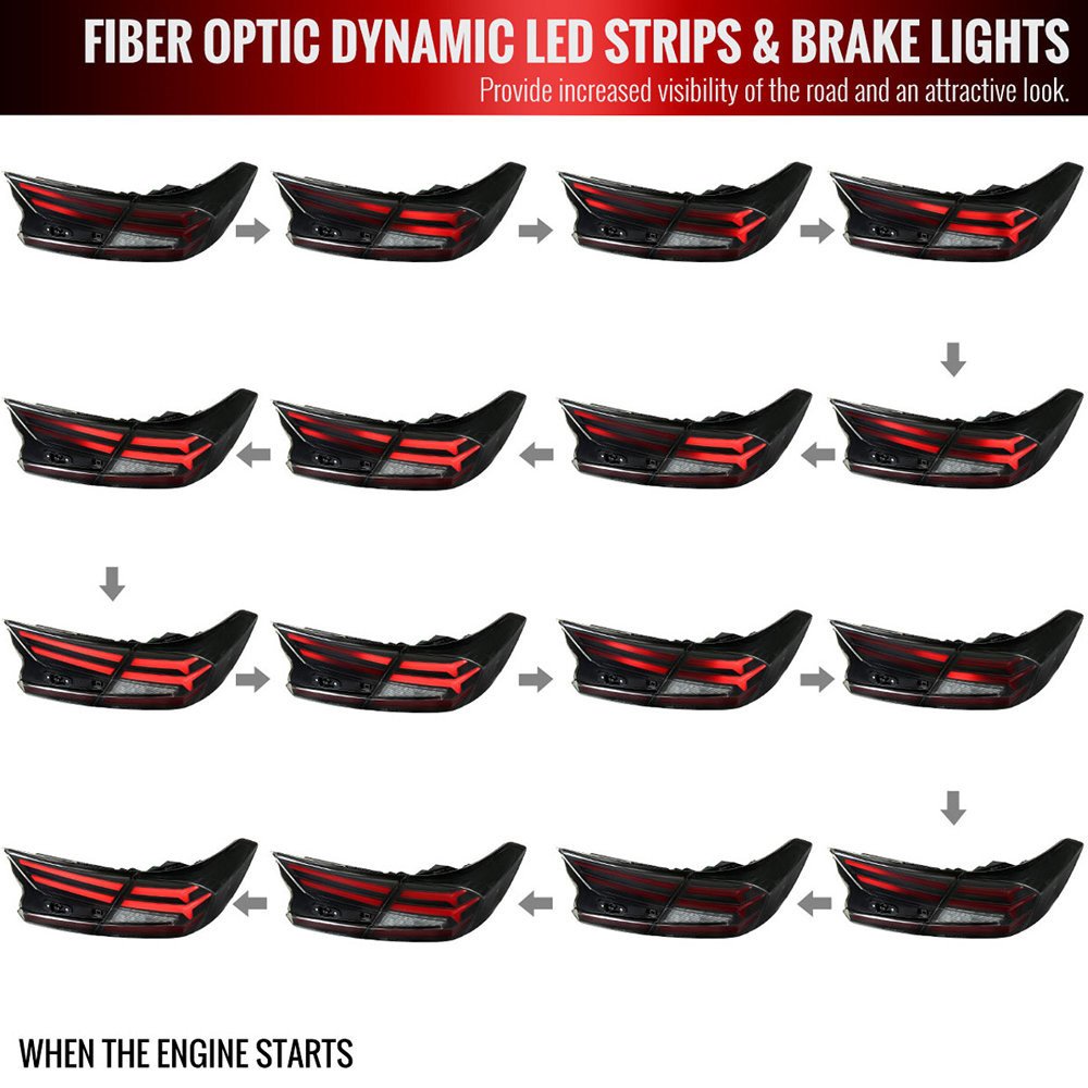 Fits 2018-2022 Honda Accord Sedan Red LED Sequential Signal Tail Lights (Matte Black Housing/Smoked Lens) - Image 8
