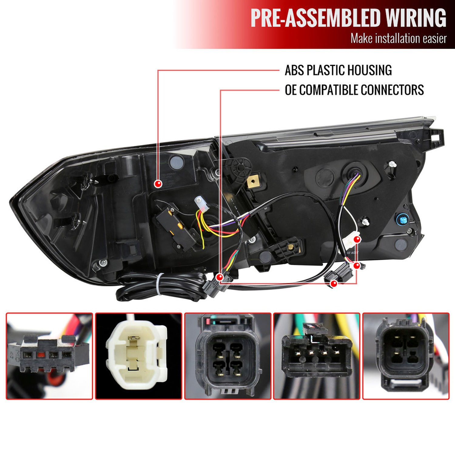 Fits 2018-2022 Honda Accord Sedan Red LED Sequential Signal Tail Lights (Matte Black Housing/Smoked Lens) - Image 3