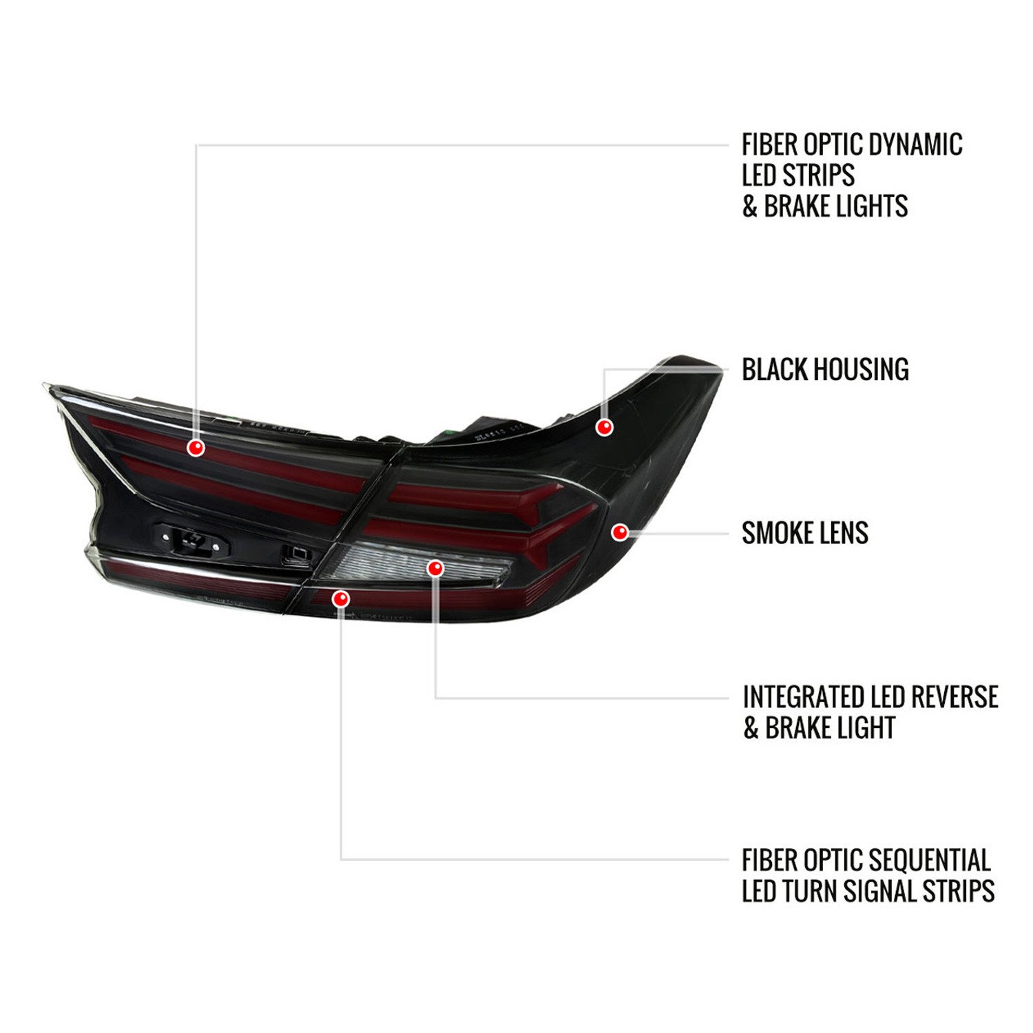 Fits 2018-2022 Honda Accord Sedan Red LED Sequential Signal Tail Lights (Matte Black Housing/Smoked Lens) - Image 2