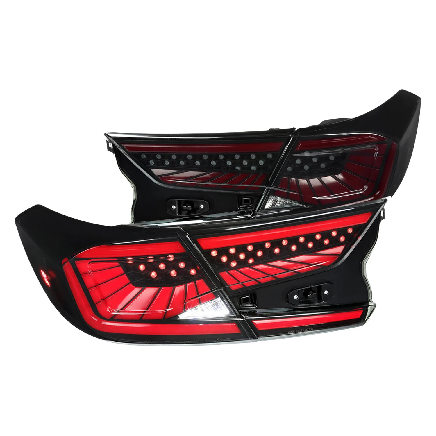 Fits 2018-2022 Honda Accord Sedan SQ2 Red LED Sequential Signal Tail Lights (Matte Black Housing/Smoked Lens)