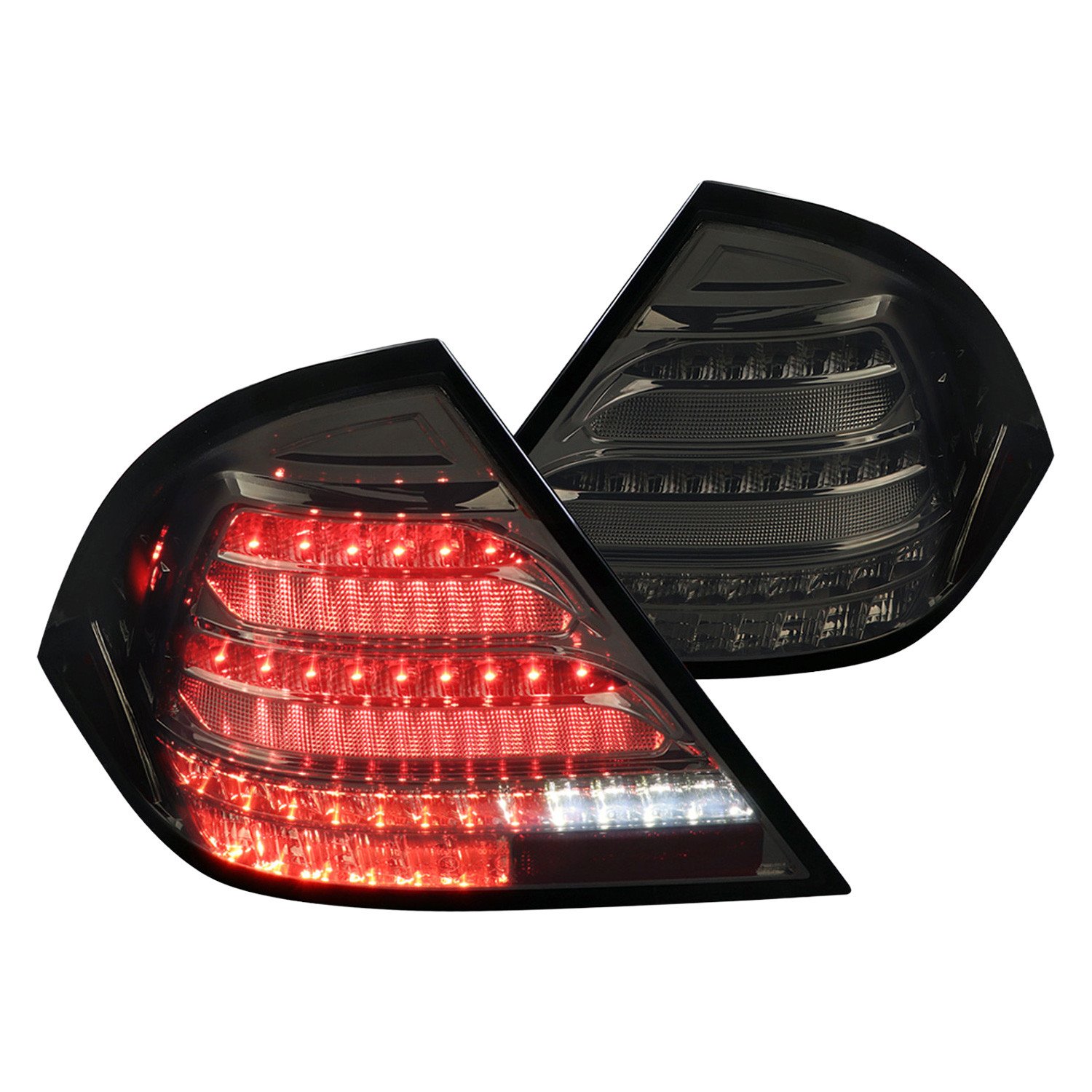 Fits 2001-2004 Mercedes Benz W203 C-Class Sequential Turn Signal LED Tail Lights (Chrome Housing/Smoked Lens)