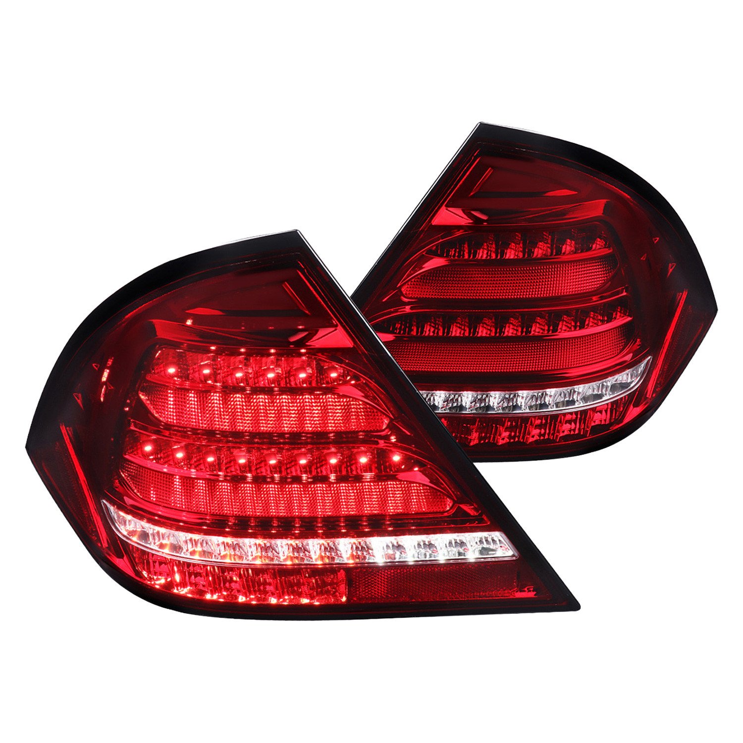 Fits 2001-2004 Mercedes Benz W203 C-Class Sequential Turn Signal LED Tail Lights (Chrome Housing/Red Lens)