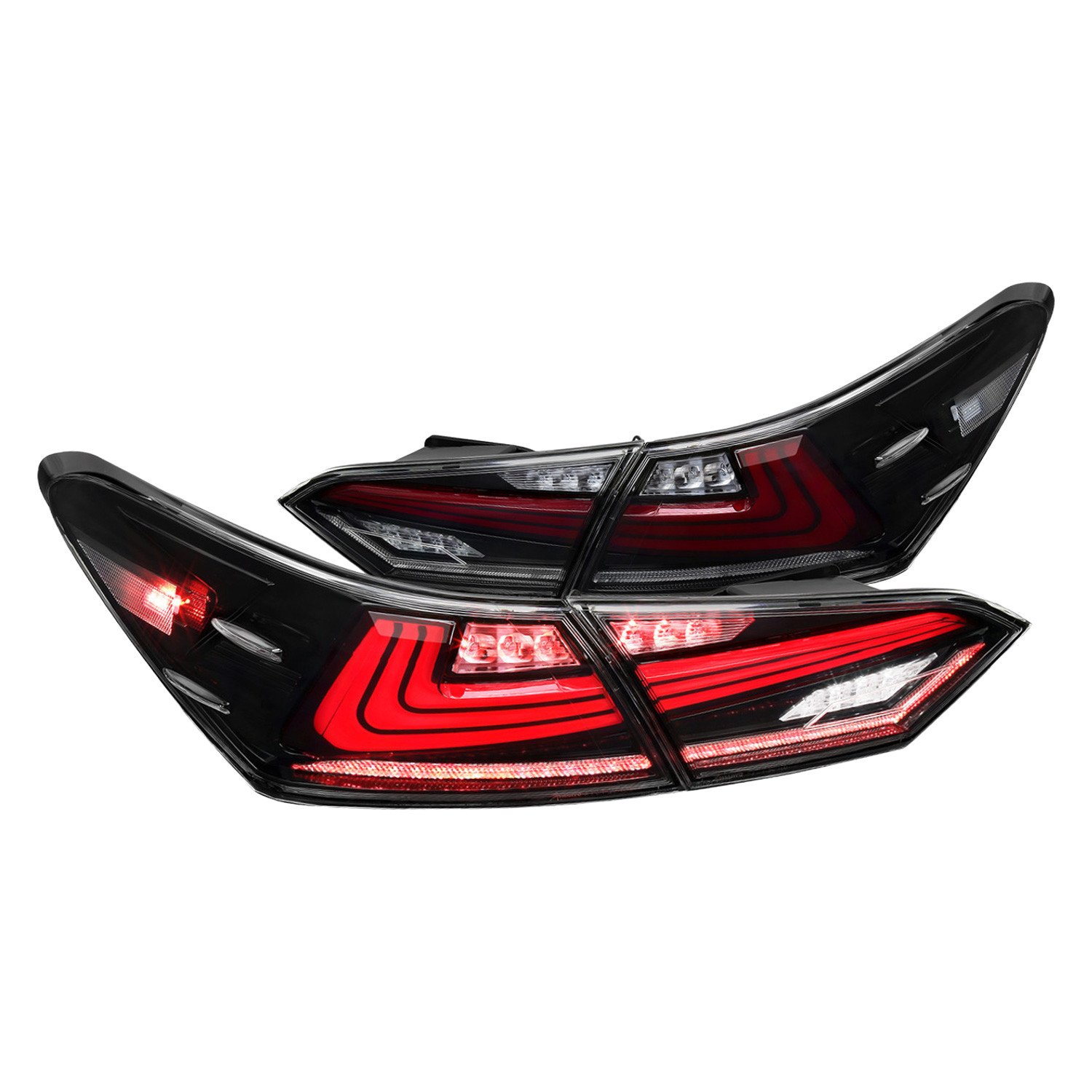 Fits 2018-2022 Toyota Camry LED Tail Lights w/ Sequential Signal Lamps (Jet Black Housing/Clear Lens)