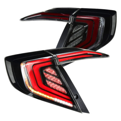 Fits 2016-2021 Honda Civic Sedan LED Tail Lights w/ Sequential Turn Signal Lights (Glossy Black Housing/Smoked Lens)