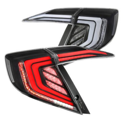 Fits 2016-2021 Honda Civic 4DR Sedan White LED Tail Lights w/ Sequential Signal Lamps (Matte Black Housing/Clear Lens)