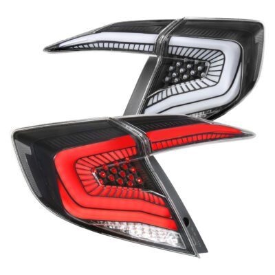 Fits 2016-2021 Honda Civic Sedan LED Tail Lights w/ Sequential Signal Lamps (Matte Black Housing/Clear Lens)