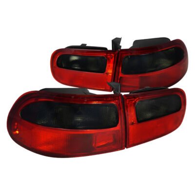 Fits 1992-1995 Honda Civic 3DR Hatchback Tail Lights (Chrome Housing/Red Smoked Lens)