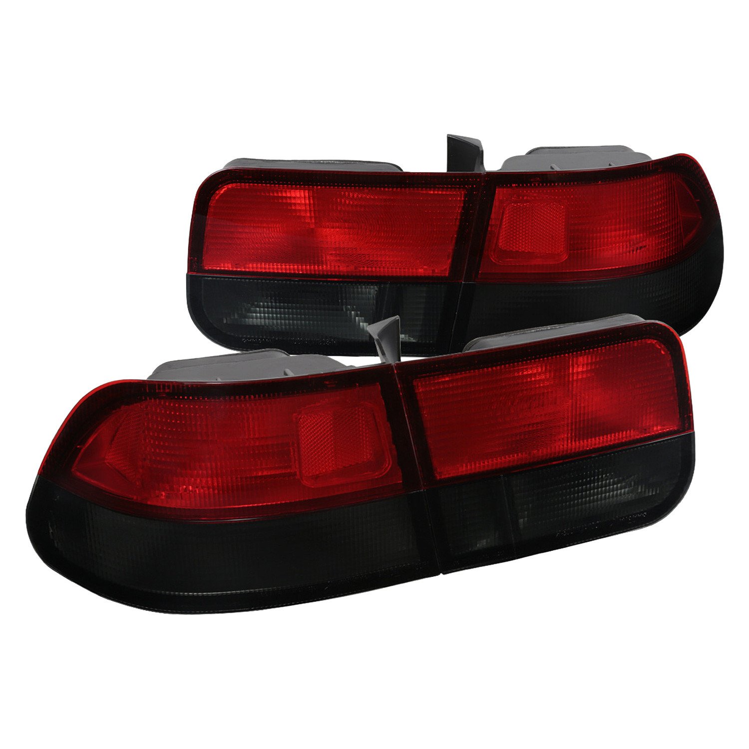 Fits 1996-2000 Honda Civic Coupe Tail Lights (Chrome Housing/Red Smoked Lens)