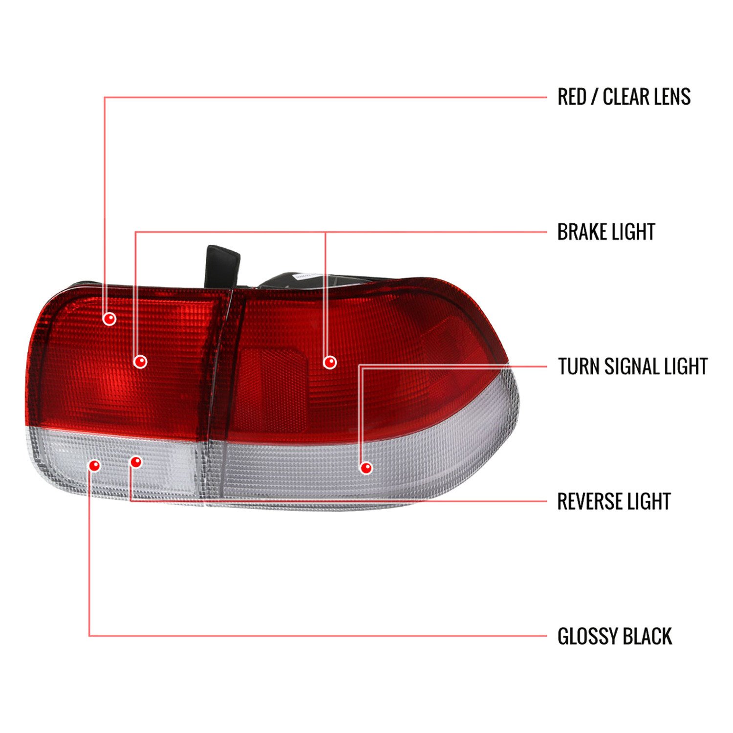 Fits 1996-1998 Honda Civic Sedan Tail Lights (Chrome Housing/Red Clear Lens) - Image 2