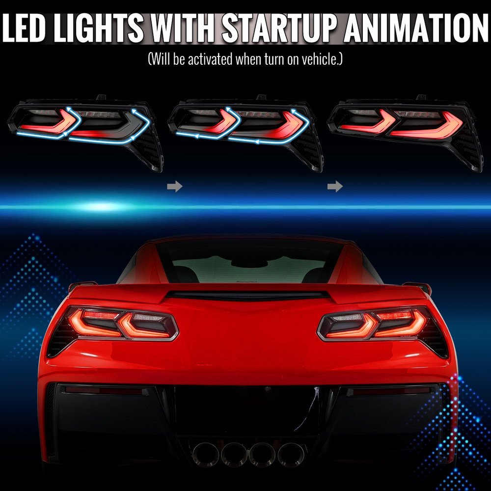 Fits 2014-2019 Chevrolet Corvette C7 Sequential LED Turn Signal C8-Style Tail Lights (Black Housing / Smoked Lens) - Image 6