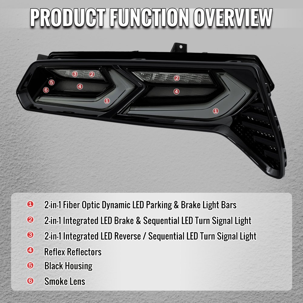Fits 2014-2019 Chevrolet Corvette C7 Sequential LED Turn Signal C8-Style Tail Lights (Black Housing / Smoked Lens) - Image 5