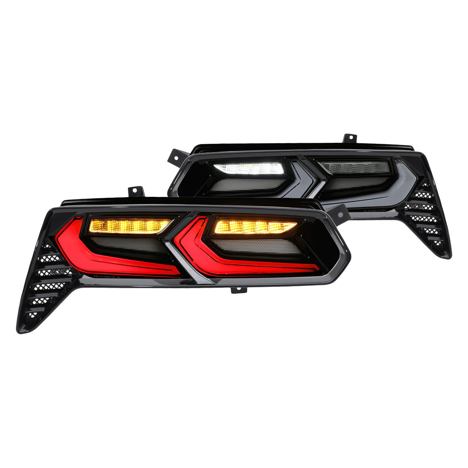 Fits 2014-2019 Chevrolet Corvette C7 Sequential LED Turn Signal C8-Style Tail Lights (Black Housing / Smoked Lens)