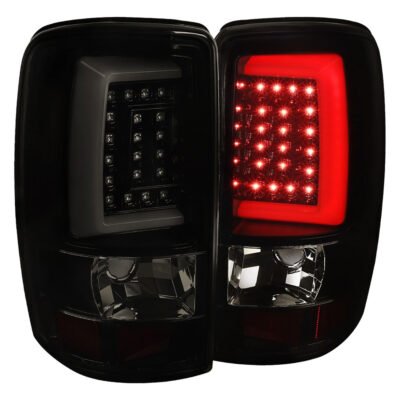 Fits 2000-2006 Chevrolet Suburban/Tahoe GMC Yukon/Yukon XL LED C Bar Tail Lights (Glossy Black Housing/Smoked Lens)