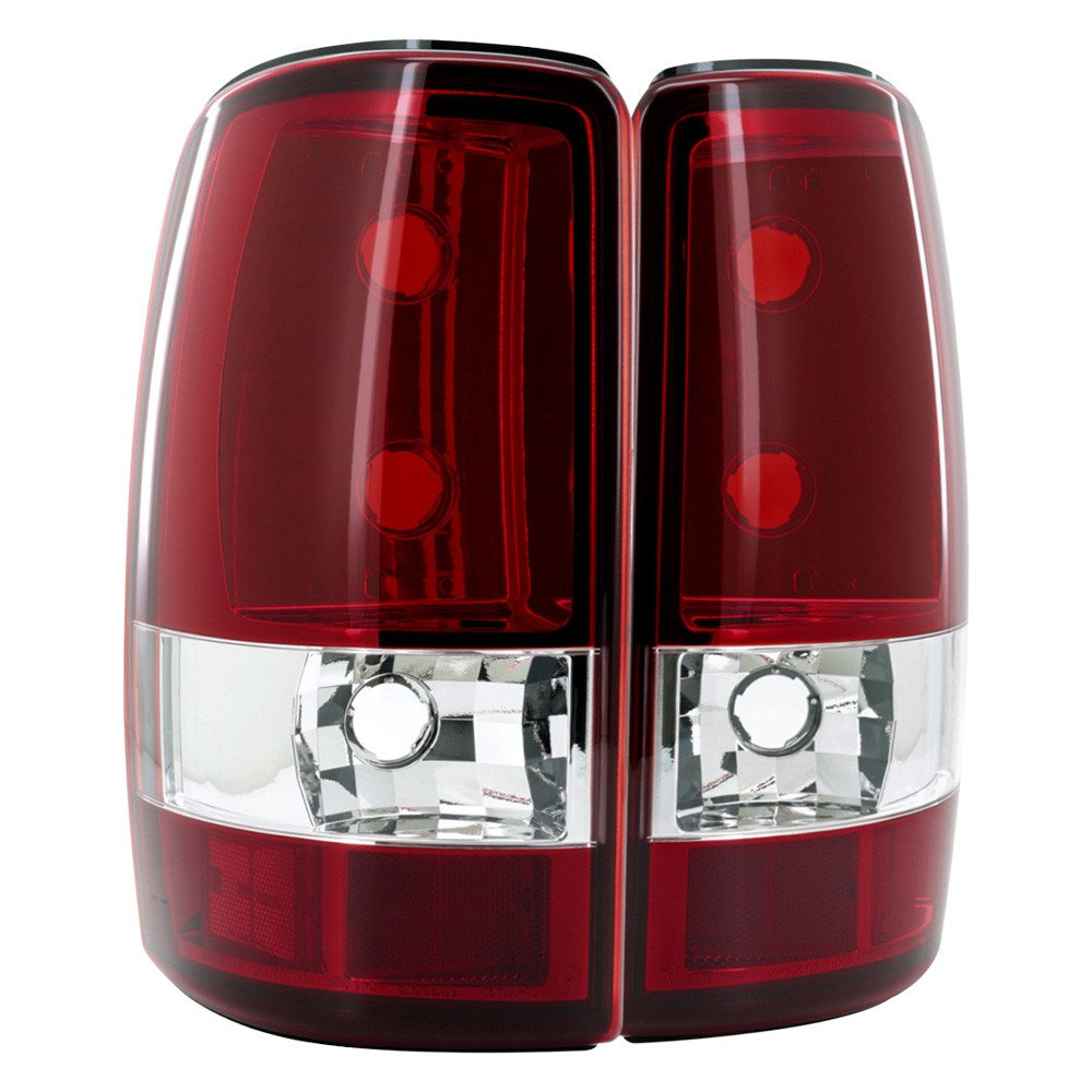Fits 2000-2006 Chevrolet Suburban/Tahoe GMC Yukon/Yukon XL Tail Lights (Chrome Housing/Red Clear Lens)