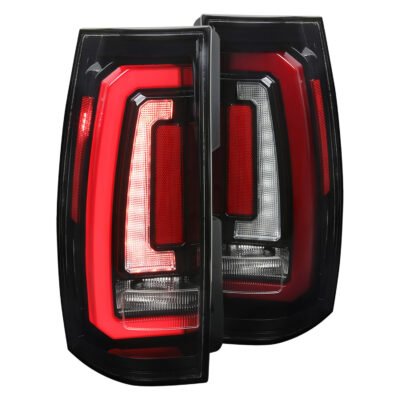 Fits 2007-2014 Chevrolet Tahoe/Suburban / 2007-2014 GMC Yukon/Yukon Denali LED Sequential Turn Signal Tail Lights (Jet Black Housing/Clear Lens)