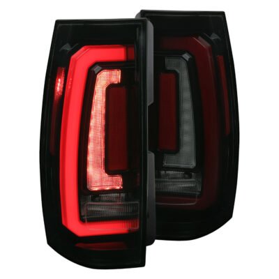 Fits 2007-2014 Chevrolet Tahoe/Suburban / 2007-2014 GMC Yukon/Yukon Denali LED Sequential Turn Signal Tail Lights (Glossy Black Housing/Smoked Lens)