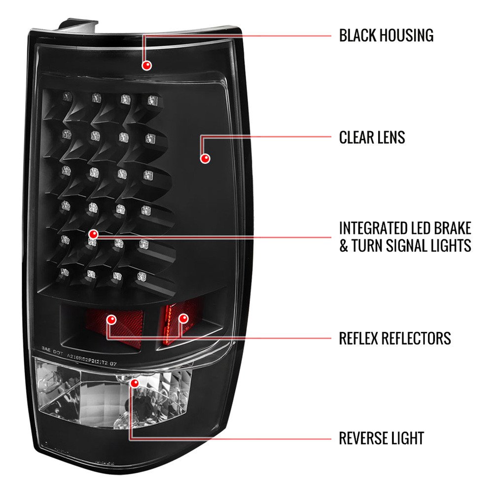 Fits 2007-2014 Chevrolet Tahoe/Suburban LED Tail Lights (Matte Black Housing/Clear Lens) - Image 2
