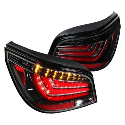 Fits 2004-2007 BMW E60 5 Series Sedan LED Tail Lights (Jet Black Housing/Clear Lens)