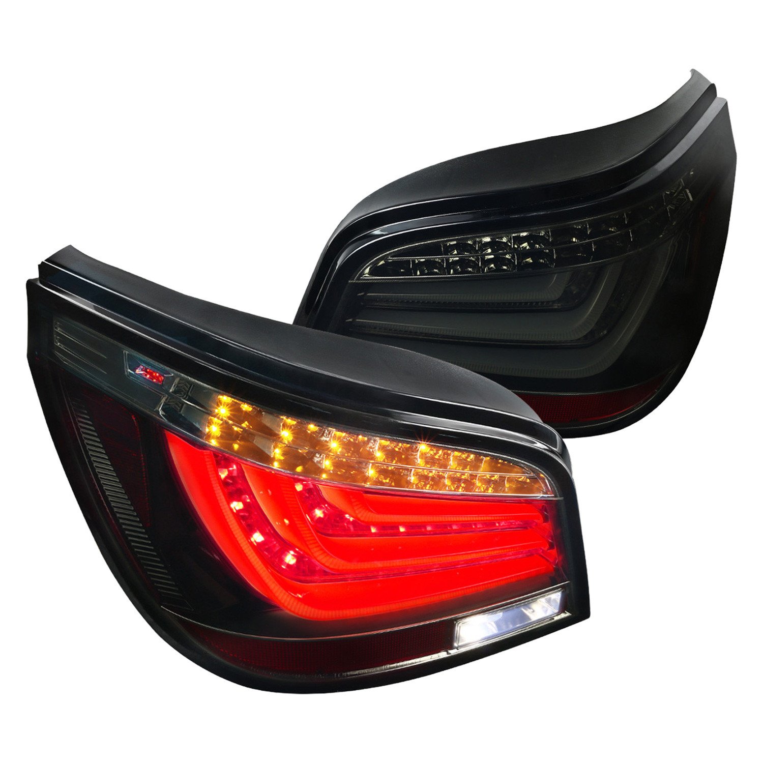 Fits 2008-2010 BMW E60 5 Series Sedan LED Tail Lights (Glossy Black Housing/Smoked Lens)