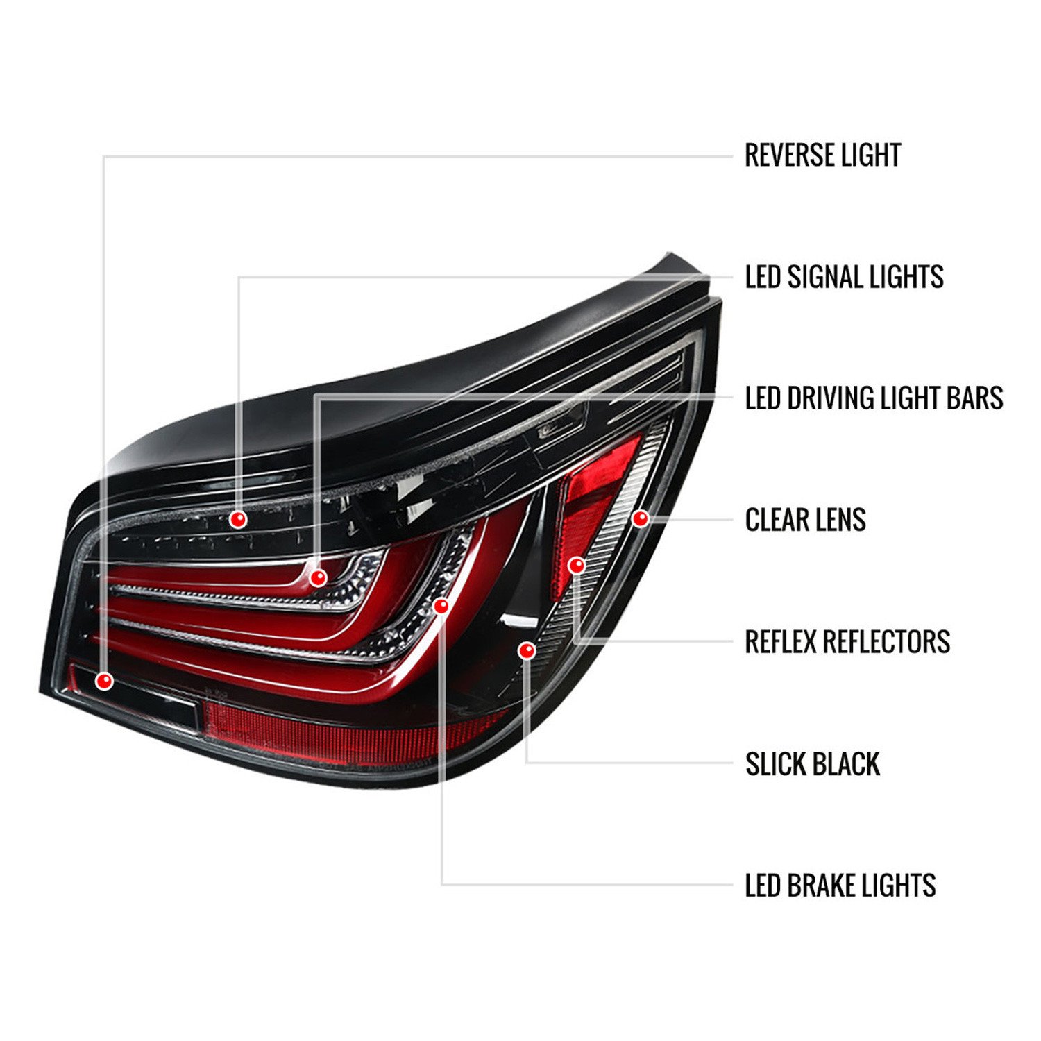 Fits 2008-2010 BMW E60 5 Series Sedan LED Tail Lights (Jet Black Housing/Clear Lens) - Image 2