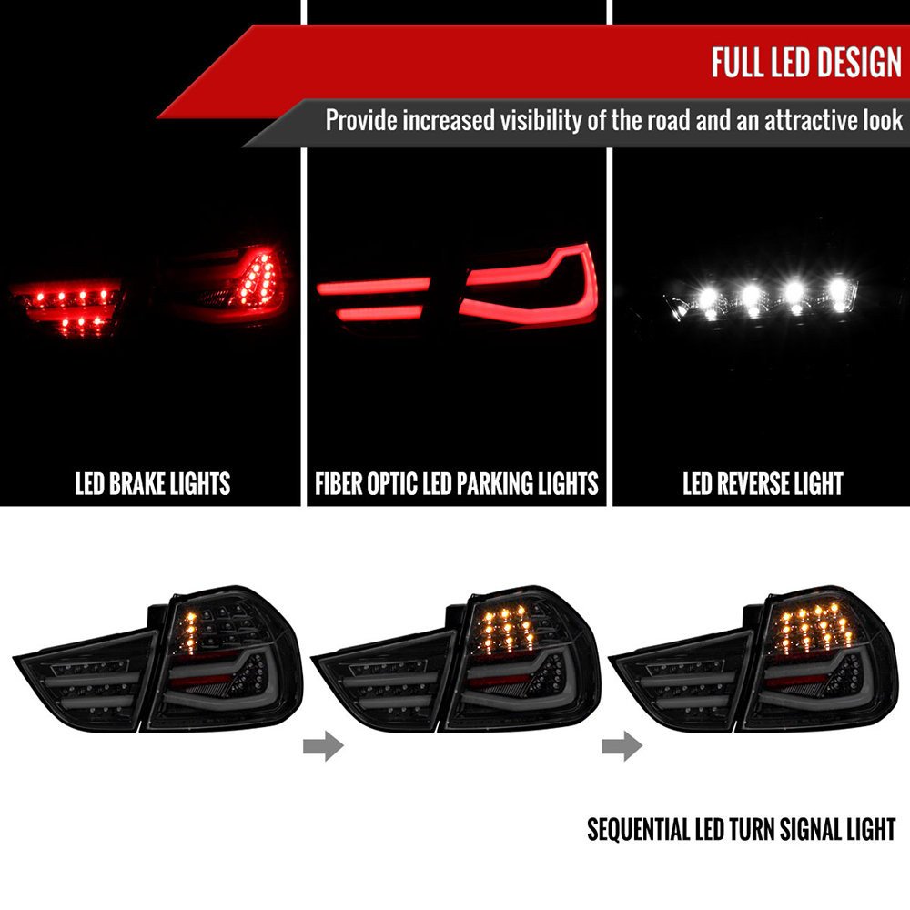 Fits 2009-2011 BMW E90 3-Series 4Dr Sedan LED Tail Light (Glossy Black Housing/Clear Lens) - Image 8