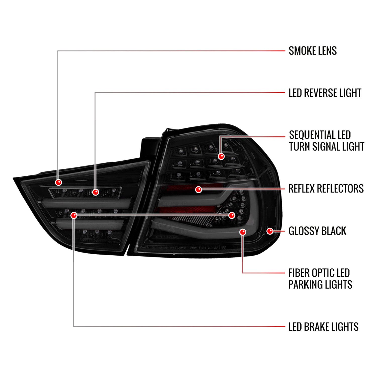 Fits 2009-2011 BMW E90 3-Series 4Dr Sedan LED Tail Light (Glossy Black Housing/Clear Lens) - Image 2