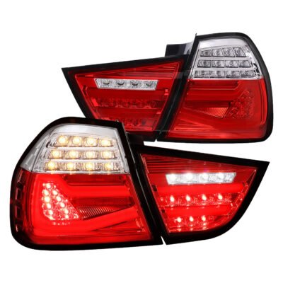 Fits 2009-2011 BMW E90 3-Series 4Dr Sedan LED Tail Light (Chrome Housing/Red Clear Lens)