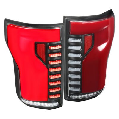 Fits 2015-2017 Ford F-150 Sequential Turn Signal Animated Red LED Bar Tail Lights (Matte Black Housing/Clear Lens)