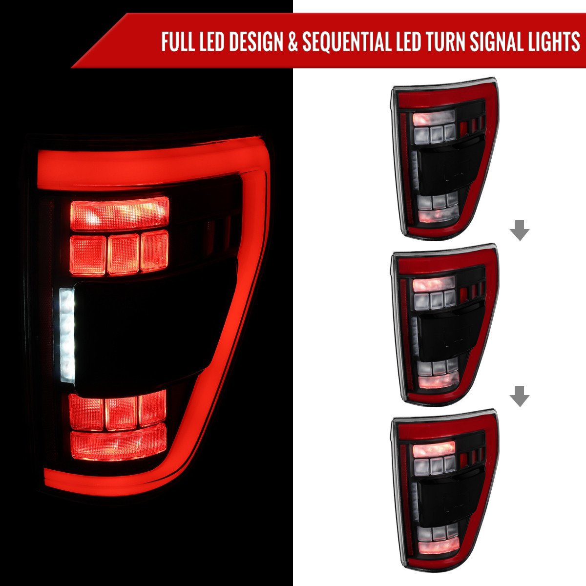 Fits 2021–2023 Ford F-150 Red LED Tail Lights w/ Switchback Sequential Turn Signals (Matte Black Housing / Clear Lens) - Image 8