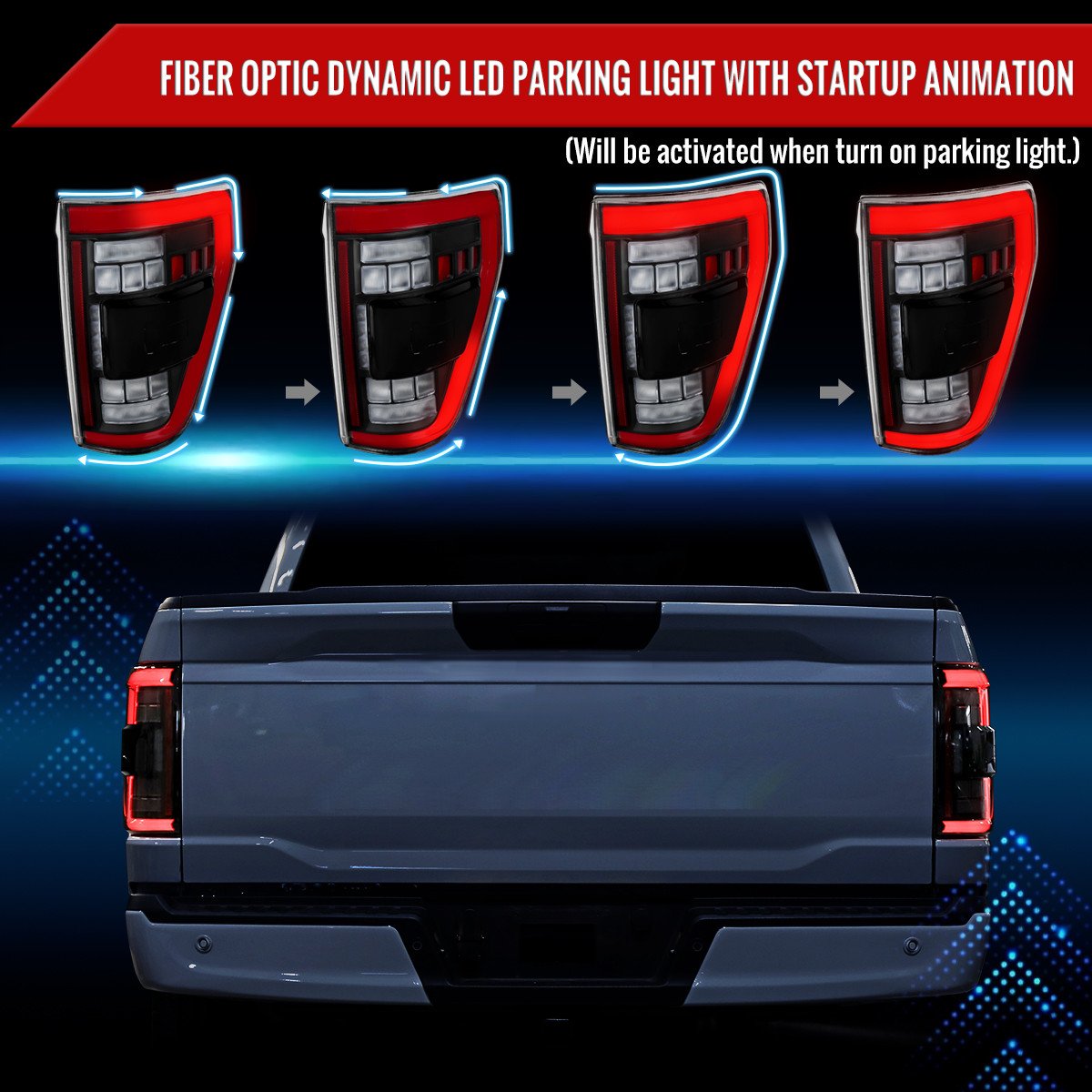 Fits 2021–2023 Ford F-150 Red LED Tail Lights w/ Switchback Sequential Turn Signals (Matte Black Housing / Clear Lens) - Image 7