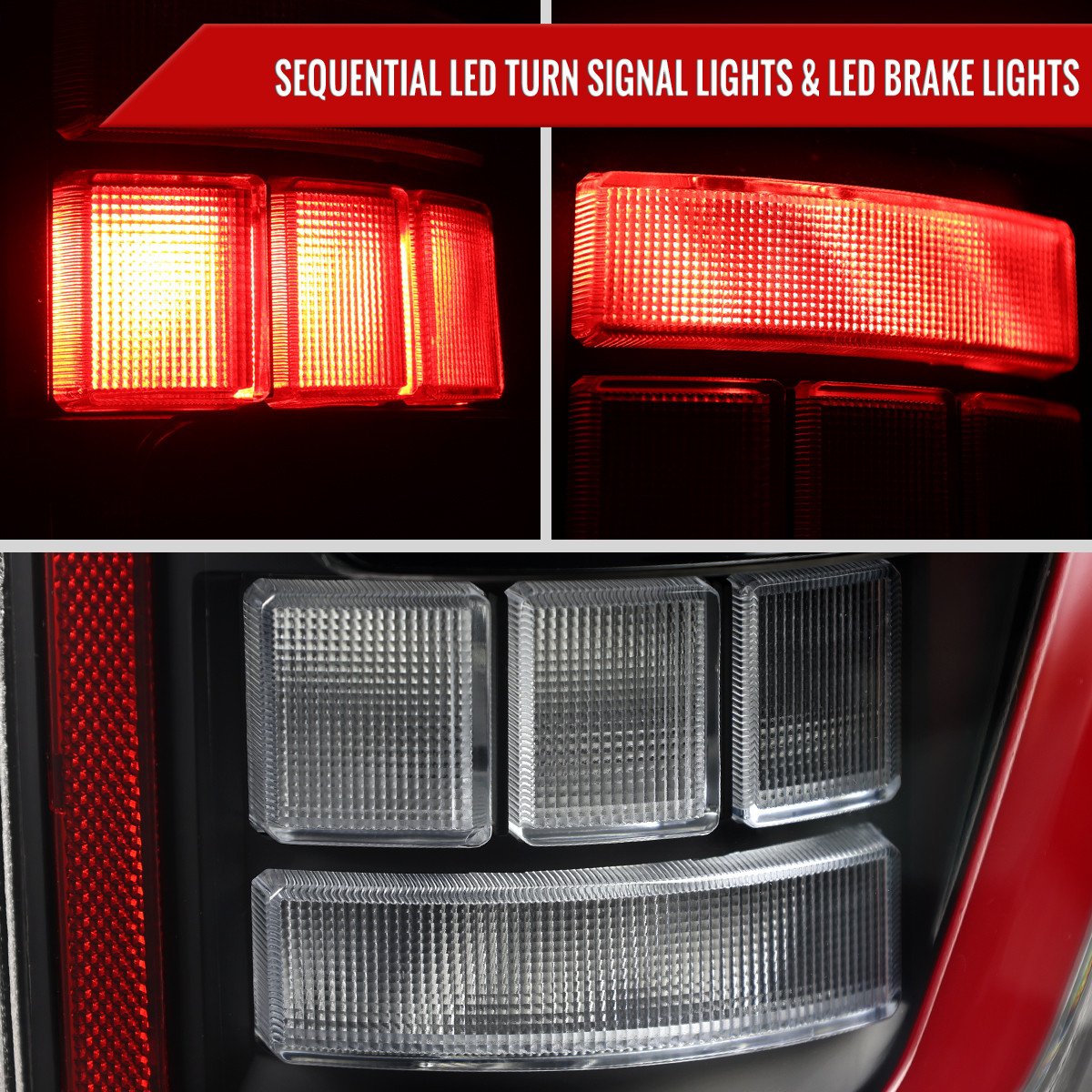 Fits 2021–2023 Ford F-150 Red LED Tail Lights w/ Switchback Sequential Turn Signals (Matte Black Housing / Clear Lens) - Image 5
