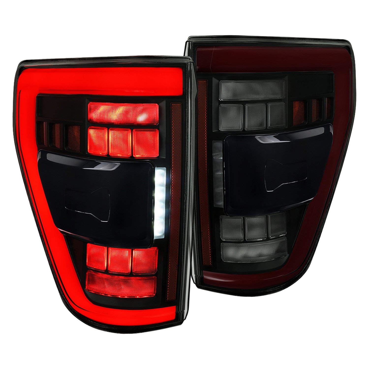 Fits 2021–2023 Ford F-150 LED Tail Lights w/ Switchback Sequential Turn Signals (Black Housing / Smoked Lens)