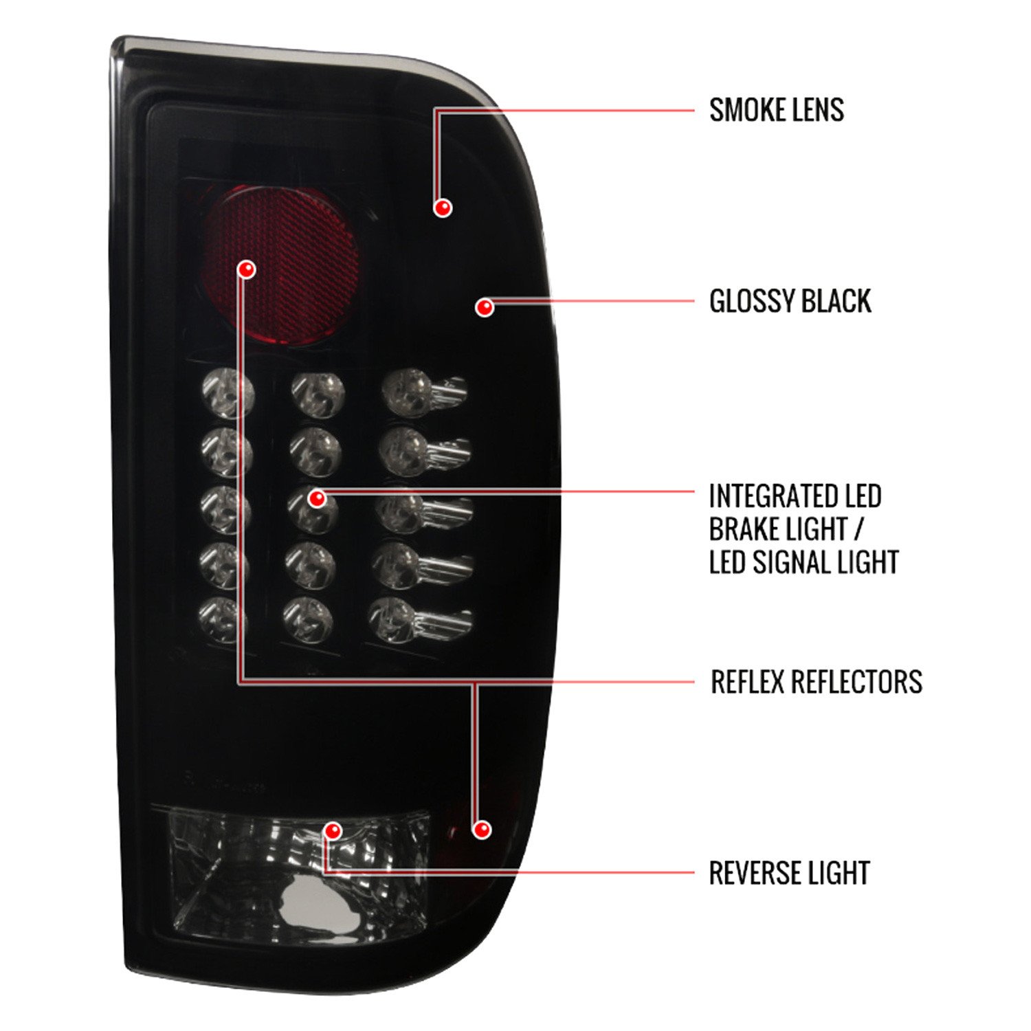 Fits 1997-2007 Ford F-150/F-250/F-350/F-450/F-550 Styleside LED Tail Lights (Glossy Black Housing/Smoked Lens) - Image 2