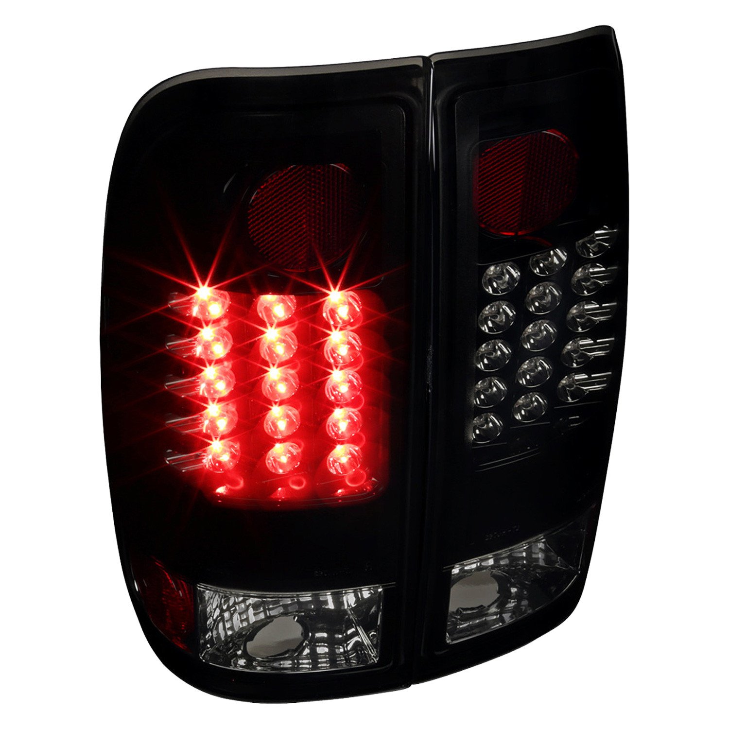 Fits 1997-2007 Ford F-150/F-250/F-350/F-450/F-550 Styleside LED Tail Lights (Glossy Black Housing/Smoked Lens)