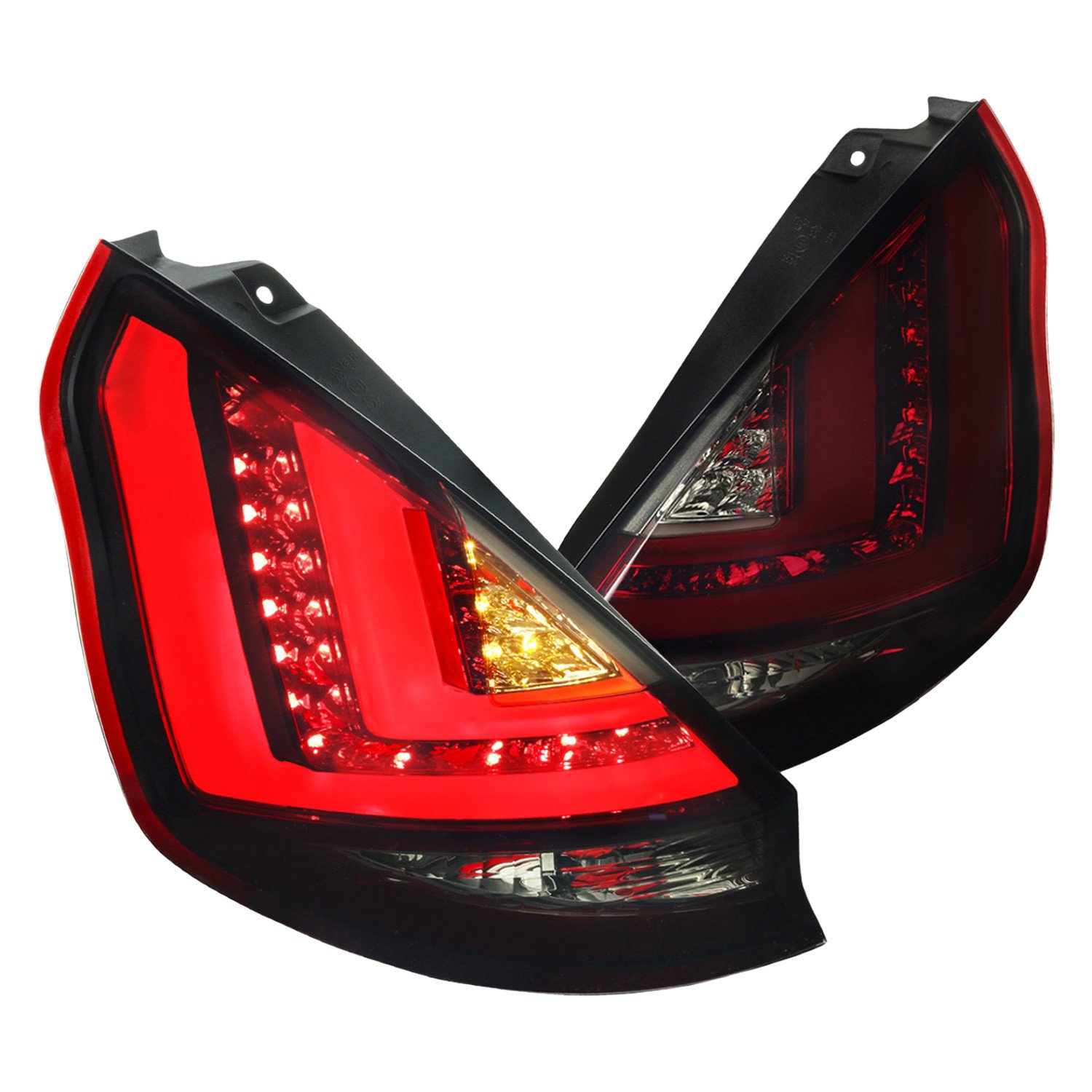 Fits 2011-2013 Ford Fiesta Hatchback LED Tail Lights (Chrome Housing/Red Smoked Lens)