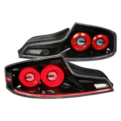 Fits 2003-2007 Infiniti G35 Coupe Red LED Halo Sequential Signal Tail Lights (Glossy Black Housing/Clear Lens)