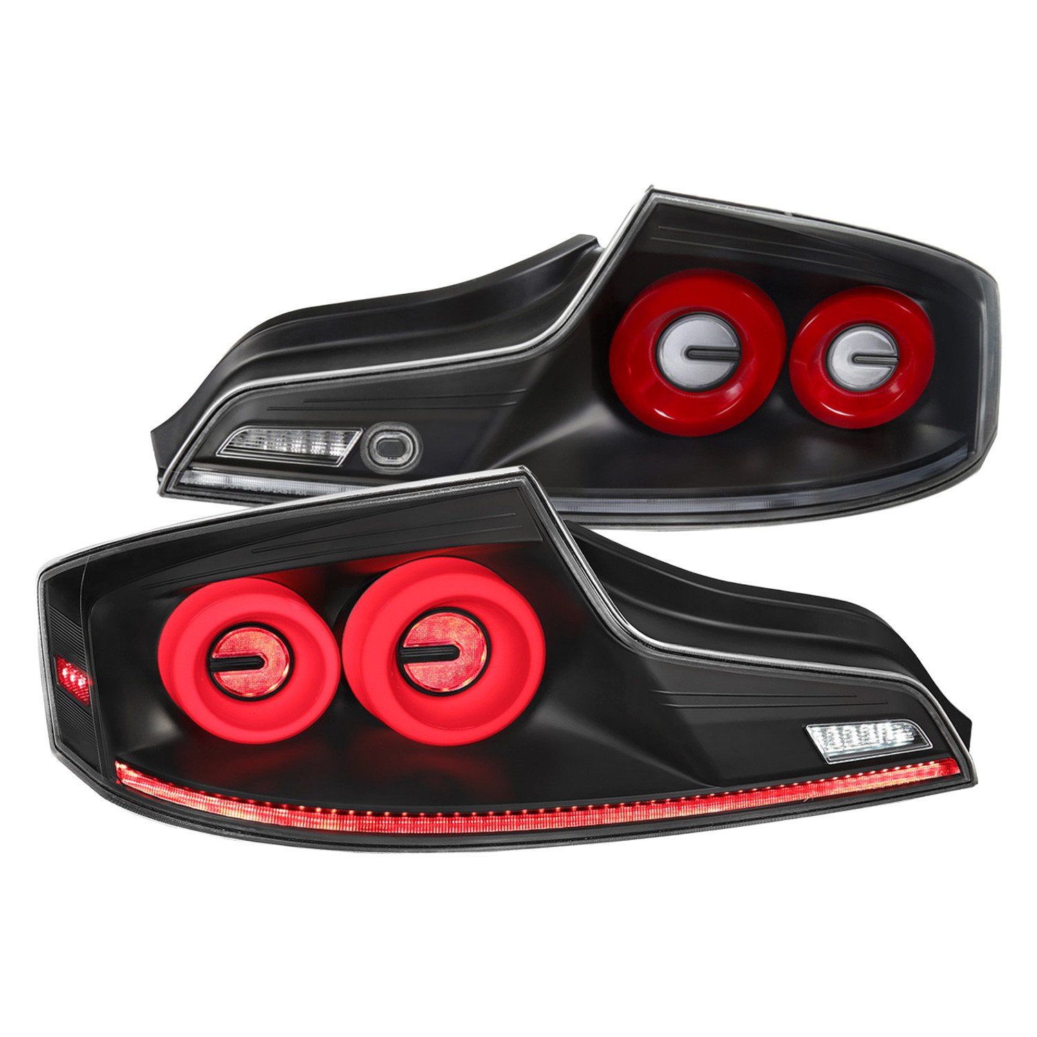 Fits 2003-2007 Infiniti G35 Coupe Red LED Halo Sequential Signal Tail Lights (Matte Black Housing/Clear Lens)