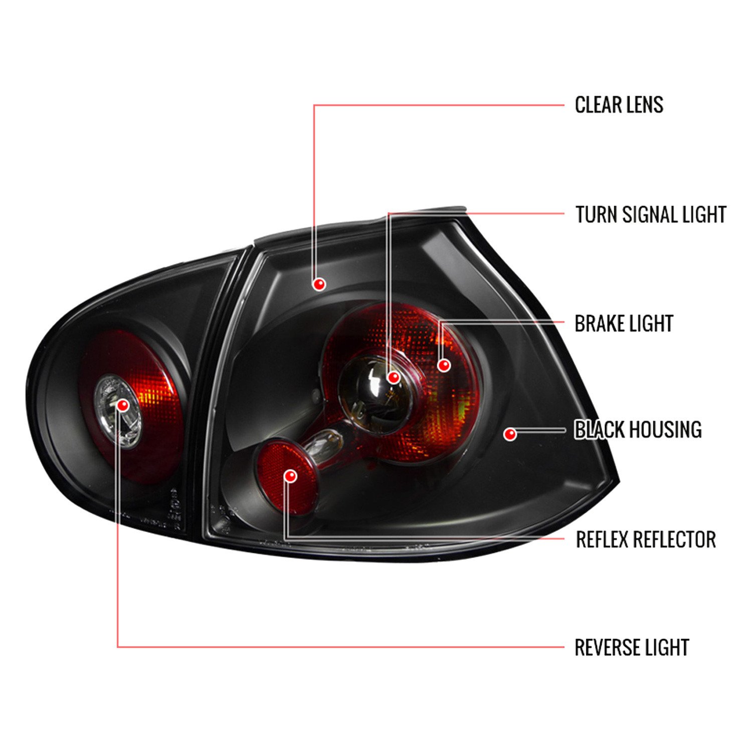 Fits 2006-2009 Volkswagen Golf GTI Mk5/Rabbit/R32 Tail Lights (Matte Black Housing/Clear Lens) - Image 2