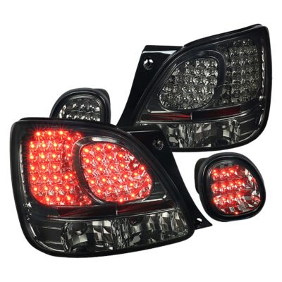 Fits 1998-2005 Lexus GS300/GS400/GS430 LED Tail Lights & Trunk Lights (Chrome Housing/Red Smoked Lens)